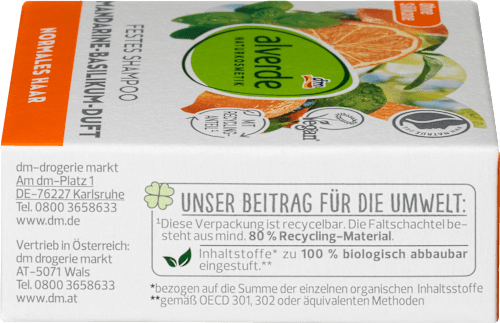 Festes Shampoo mit Mandarine-Basilikum-Duft alverde NATURKOSMETIK