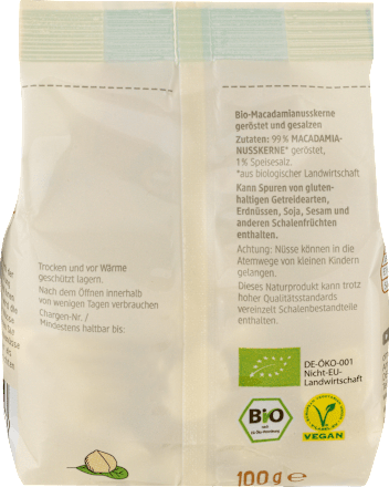 Macadamianüsse, geröstet & gesalzen dmBio