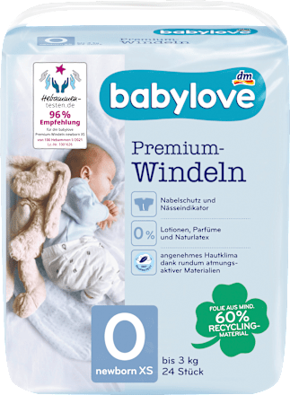 Windeln Premium Gr. XS Newborn (bis 3 kg) babylove