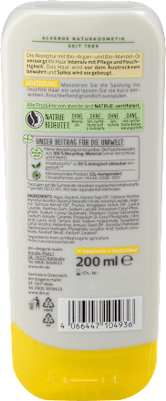 Odżywka do włosów suchych i zniszczonych, BIO migdał & BIO argan alverde NATURKOSMETIK