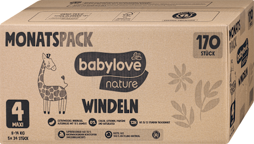 Windeln nature Gr. 4 Maxi (8-14 kg) Monatspack babylove nature