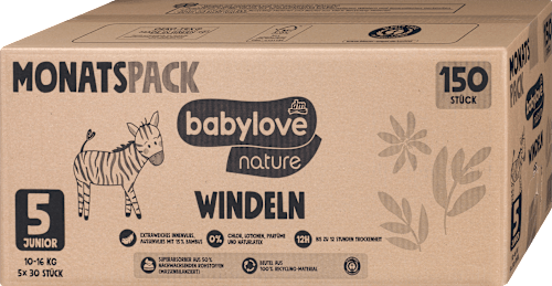 Windeln nature Gr. 5 Junior (10-16 kg) Monatspack babylove nature