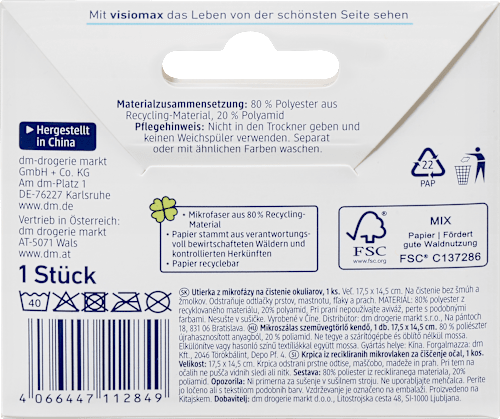 Mikrofaser Brillenputztuch sort.  VISIOMAX