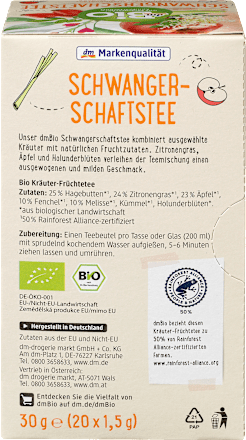 Schwangerschaftstee Hagebutte, Zitronengras, Ãpfel, Fenchel & Melisse (20 Beutel) dmBio