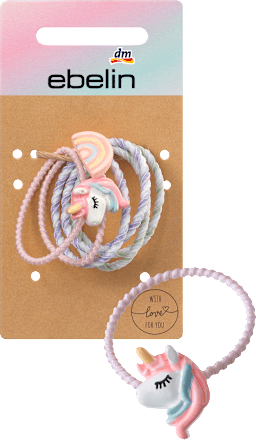 Haargummis mehrfarbig mit Einhorn- und Regenbogenapplikation ebelin