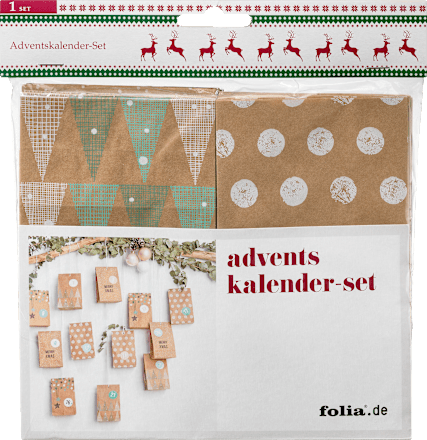 Adventskalender-Set mit bedruckten Papiertüten, Kordel & Stickern, natur-mint Dekorieren & Einrichten
