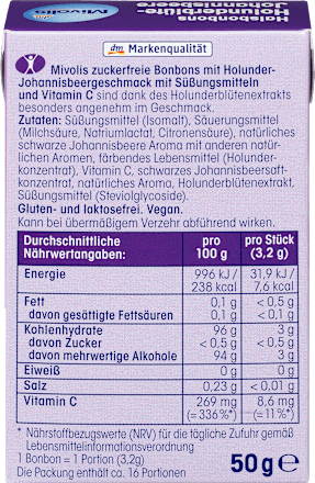 Bonbon, Holunderblüte-Johannisbeere, zuckerfrei Mivolis