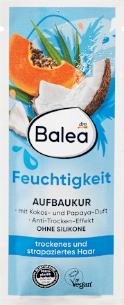 Hidratáló hajkúra száraz, igénybe vett hajra, kókusz-papaya illattal Balea