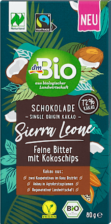 bio hořká čokoláda s kokosovými chipsy Sierra Leone dmBio