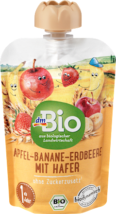 Bio gyümölcspüré alma-banán-eper zabpehellyel, 1 éves kortól dmBio