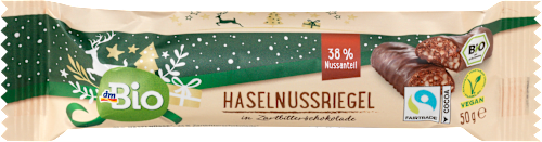 Nussriegel Haselnuss in Zartbitterschokolade dmBio