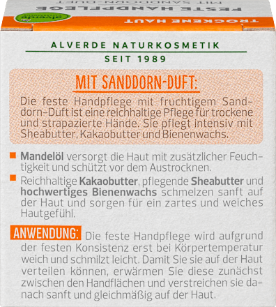 Feste Handpflege mit Sanddorn-Duft alverde NATURKOSMETIK
