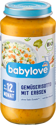 Bio gyermekmenü zöldséges rizottó borsóval 12. hónapos kortól babylove