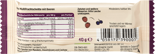 Fruchtriegel Himbeer Cassis Schnitte dmBio