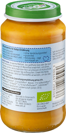 Menü Karotten mit Süßkartoffeln und Rind ab dem 8. Monat dmBio