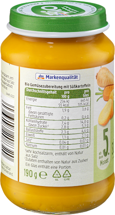Menü Gemüse mit Süßkartoffeln ab dem 5. Monat dmBio