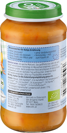 Menu Ratatouille z ziemniakami i soczewicą od 8. miesiąca życia dmBio