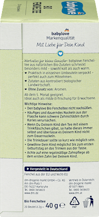 Herbatka koperkowa dla niemowląt bio, od 5. miesiąca życia (20 x 2 g) babylove