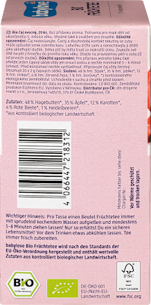 Herbatka owocowa dla niemowląt bio, po 5. miesiącu życia (20 x 2 g) babylove