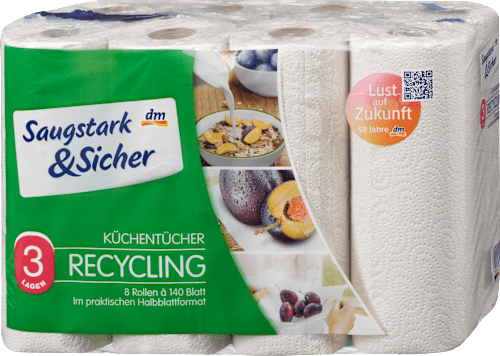 Küchenrolle Halbblatt Recycling 3-lagig (8x140 Blatt) Saugstark&Sicher