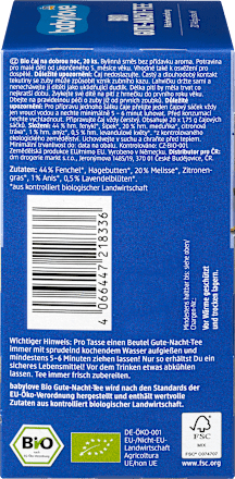 Herbata dla niemowląt bio, na noc, od 5. miesiąca życia (20 x 1, 75 g) babylove