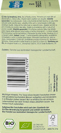 Herbata dla niemowląt, bio koper włoski od 5. miesiąca życia (20 x 2 g) babylove