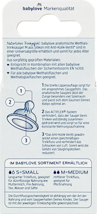 Trinksauger Weithals Silikon, Gr. M, anatomisch, Universalgröße, von Geburt an  babylove