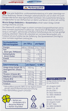 Ginkgo étrend-kiegészítő kapszula cinkkel és B-vitaminokkal Mivolis