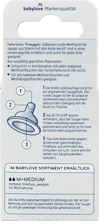 Trinksauger Weithals Silikon rund Universalgröße M, von Geburt an  babylove
