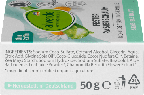 Fester Rasierschaum Bio-Aloe Vera, Bio-Kamille  alverde NATURKOSMETIK