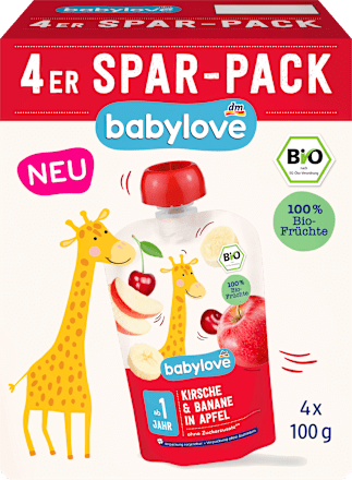bio ovocný příkrm v sáčku jablko, banán & třešeň 4x100 babylove