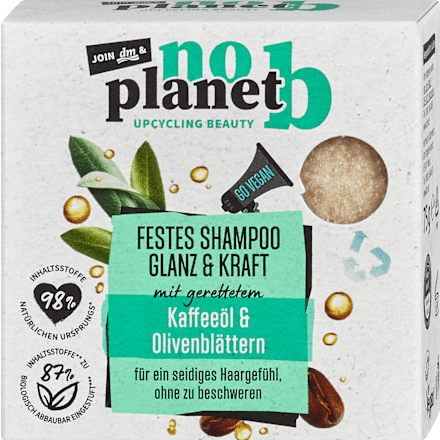 Čvrsti šampon za jačanje i sjaj kose – ulje kafe i listovi masline No Planet B
