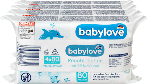 Nedves törlőkendő 99% vízzel (4 x 80 db) babylove