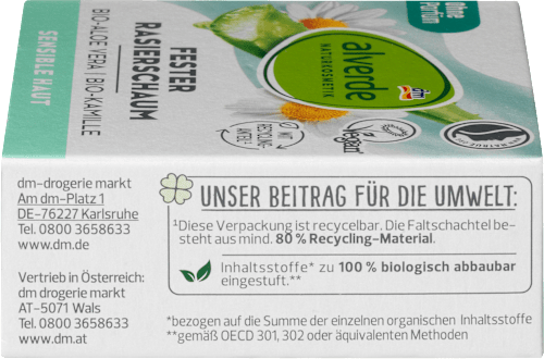 Fester Rasierschaum Bio-Aloe Vera, Bio-Kamille  alverde NATURKOSMETIK