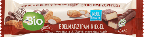 Barretta bio al cioccolato fondente con ripieno al marzapane dmBio