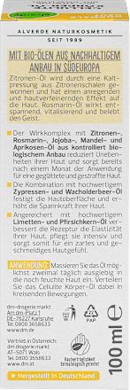 tělový olej proti celulitidě bio citron a bio rozmarýn alverde NATURKOSMETIK