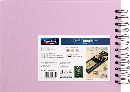 Fotoalbum Profi 23x18 cm,&nbsp;Flieder mit&nbsp;schwarzen Innenseiten Paradies