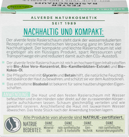 Fester Rasierschaum Bio-Aloe Vera, Bio-Kamille  alverde NATURKOSMETIK