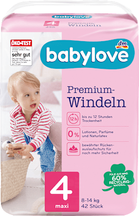 Windeln Premium Gr. 4, Maxi, 8-14 kg babylove