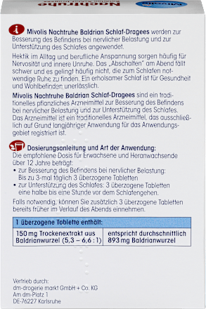 Nachtruhe Baldrian Schlaf-Dragees Mivolis