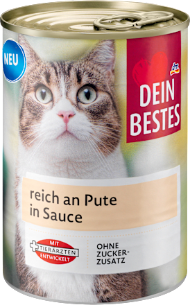 Nassfutter Katze, reich an Pute in Sauce Dein Bestes