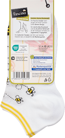 Sneaker Socken mit Bienen-Muster weiß, Gr. 39-42 Fascino
