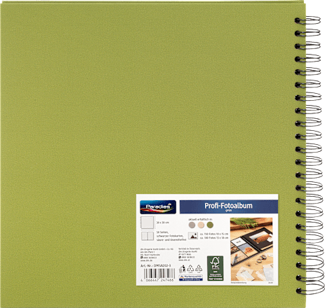 Fotoalbum Profi 30x30 cm,&nbsp;Grün mit&nbsp;schwarzen Innenseiten Paradies