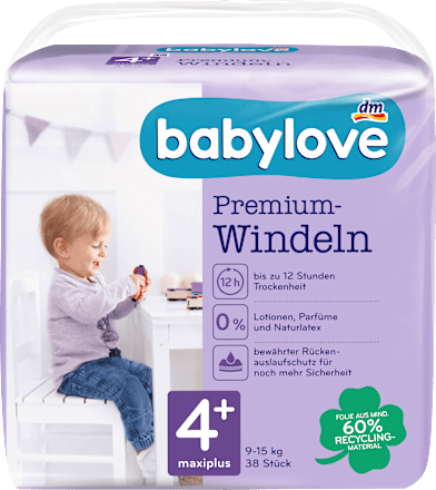 Windeln Premium Gr. 4+, Maxiplus, 9-15 kg babylove