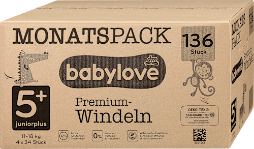 Premium pelene gaćice junior Jumbo Pack, vel. 5+ (11 – 18 kg) babylove