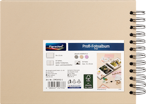Fotoalbum Profi 23x18 cm,&nbsp;Beige mit&nbsp;weißen Innenseiten Paradies