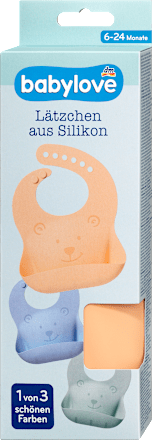 Babylätzchen mit Auffangschale Bärchen aprikose, Silikon babylove