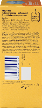 Kräutertee "Glücksmoment" mit Zitronengras, Hanfsamenöl, Orange (25 Beutel) Mivolis