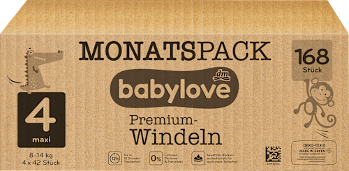 Windeln Premium Gr. 4 Maxi (8-14 kg), Monatspack babylove