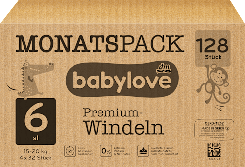 Windeln Premium Gr. 6, XXL, 15-20 kg, Monatspack babylove